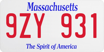 MA license plate 9ZY931