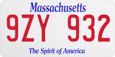 MA license plate 9ZY932