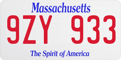 MA license plate 9ZY933