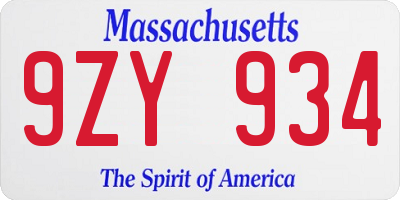 MA license plate 9ZY934