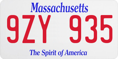 MA license plate 9ZY935