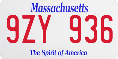 MA license plate 9ZY936