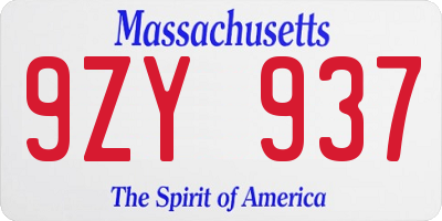 MA license plate 9ZY937