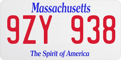 MA license plate 9ZY938