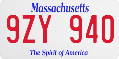 MA license plate 9ZY940