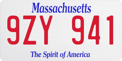 MA license plate 9ZY941