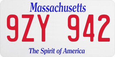 MA license plate 9ZY942