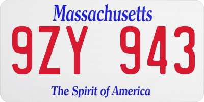 MA license plate 9ZY943