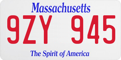 MA license plate 9ZY945