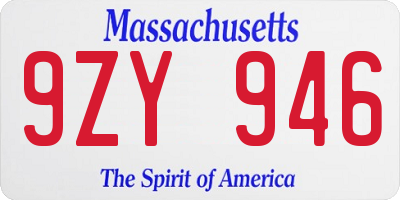 MA license plate 9ZY946