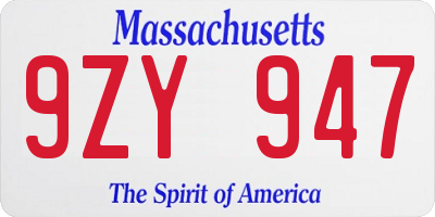 MA license plate 9ZY947