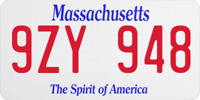 MA license plate 9ZY948