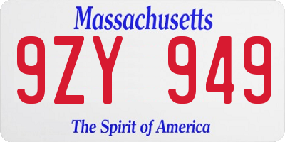 MA license plate 9ZY949