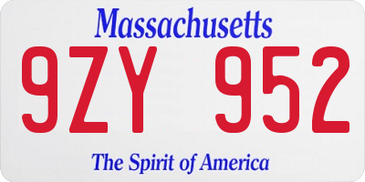 MA license plate 9ZY952