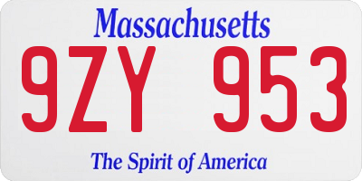 MA license plate 9ZY953