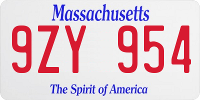 MA license plate 9ZY954