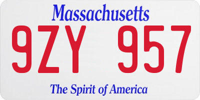 MA license plate 9ZY957