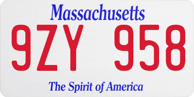 MA license plate 9ZY958