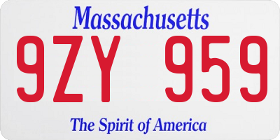 MA license plate 9ZY959