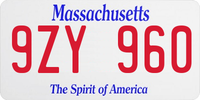 MA license plate 9ZY960