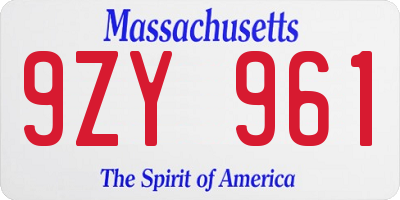 MA license plate 9ZY961