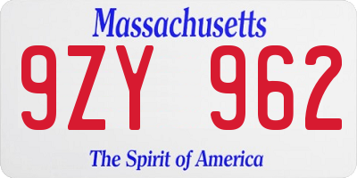 MA license plate 9ZY962