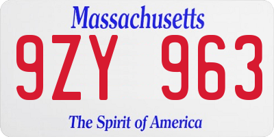 MA license plate 9ZY963