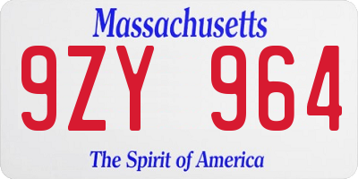 MA license plate 9ZY964