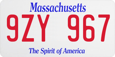 MA license plate 9ZY967