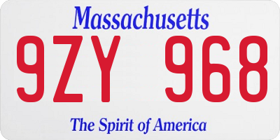 MA license plate 9ZY968