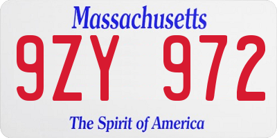 MA license plate 9ZY972