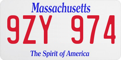 MA license plate 9ZY974