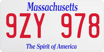 MA license plate 9ZY978