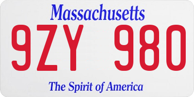 MA license plate 9ZY980