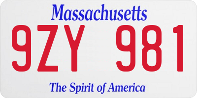 MA license plate 9ZY981