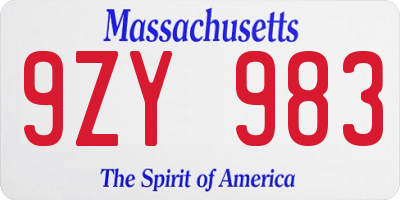 MA license plate 9ZY983