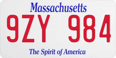 MA license plate 9ZY984