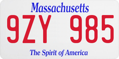 MA license plate 9ZY985