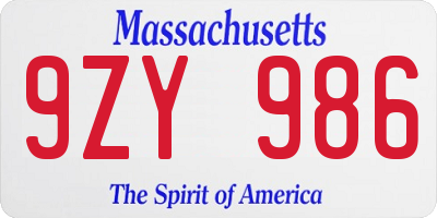 MA license plate 9ZY986