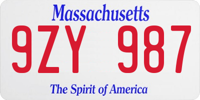 MA license plate 9ZY987