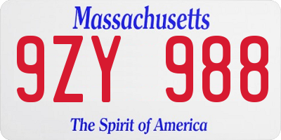 MA license plate 9ZY988