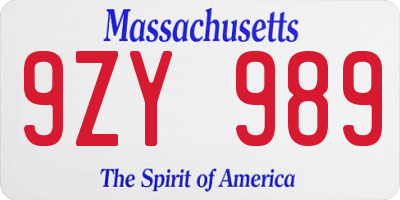 MA license plate 9ZY989