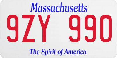 MA license plate 9ZY990