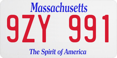 MA license plate 9ZY991