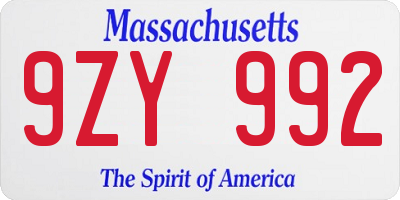 MA license plate 9ZY992