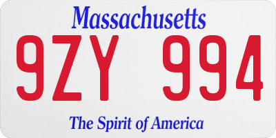 MA license plate 9ZY994