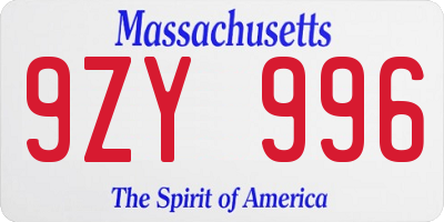 MA license plate 9ZY996