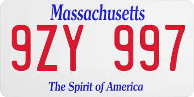 MA license plate 9ZY997