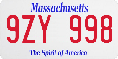 MA license plate 9ZY998