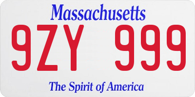 MA license plate 9ZY999